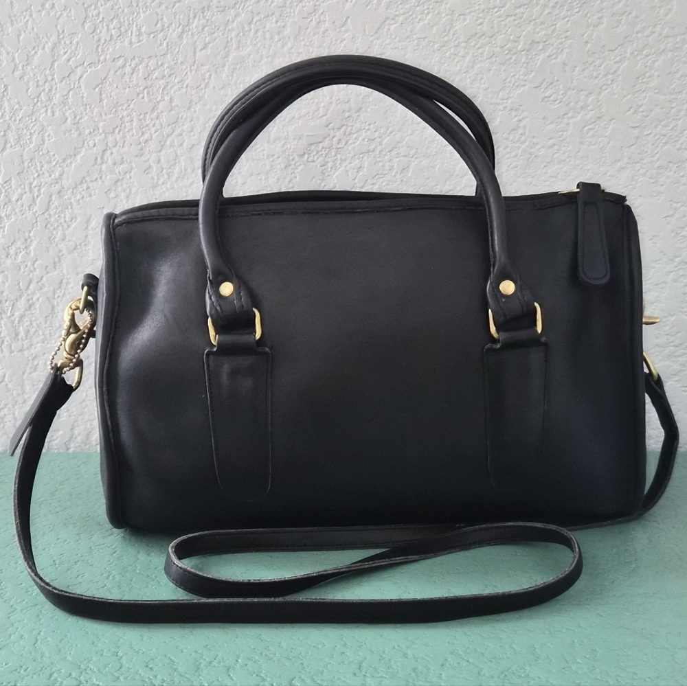 Vintage 80s Coach Madison Leather Satchel Crossbody Bag Black + Dust Bag - Picture 2 of 16